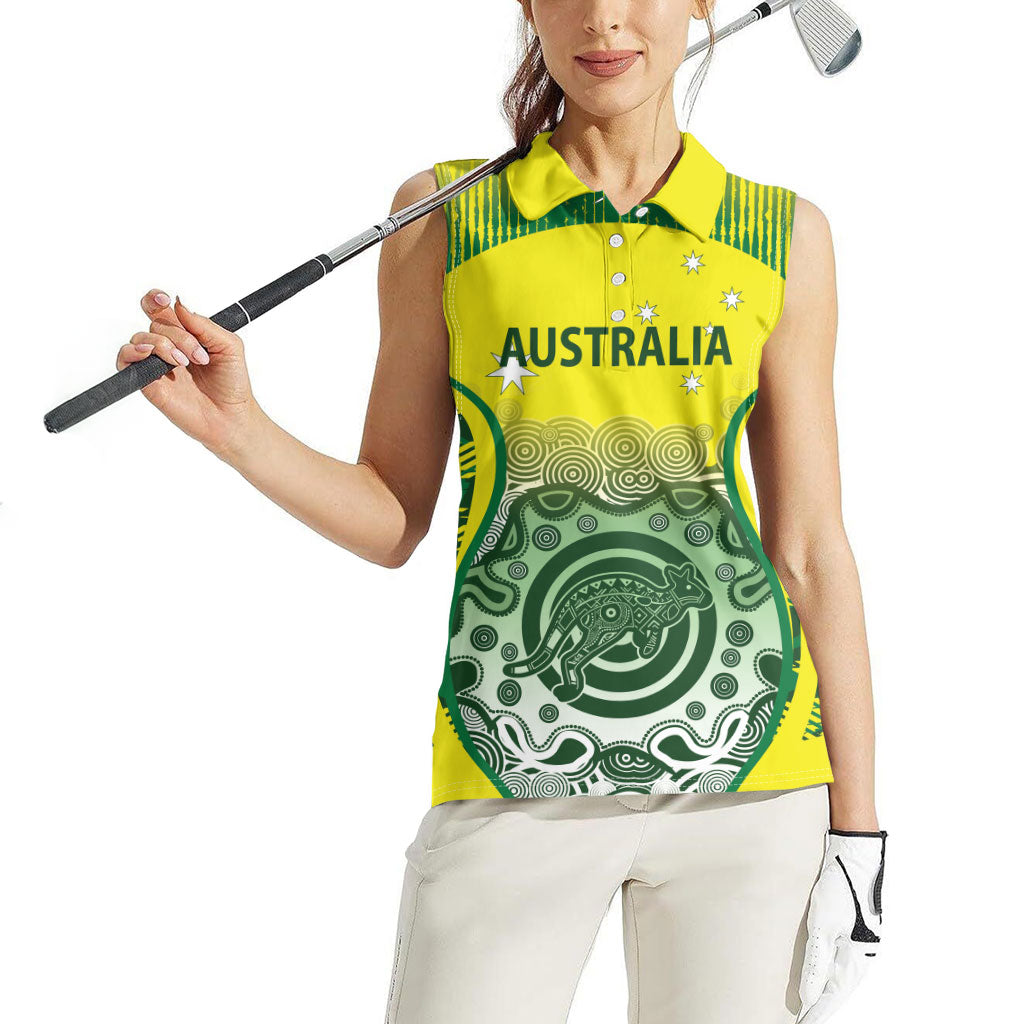 Custom Australia Cricket Women Sleeveless Polo Shirt Aboriginal Kangaroo Southern Cross