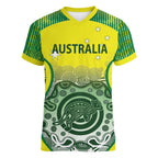 Custom Australia Cricket Women V-Neck T-Shirt Aboriginal Kangaroo Southern Cross