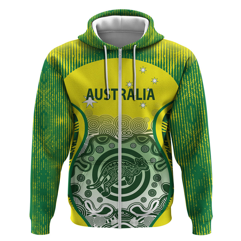 Custom Australia Cricket Zip Hoodie Aboriginal Kangaroo Southern Cross