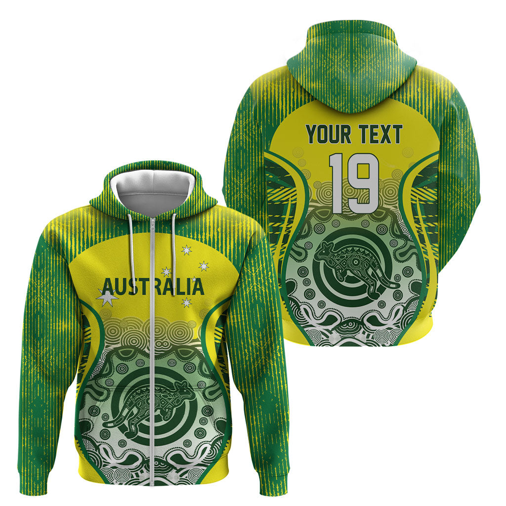 Custom Australia Cricket Zip Hoodie Aboriginal Kangaroo Southern Cross