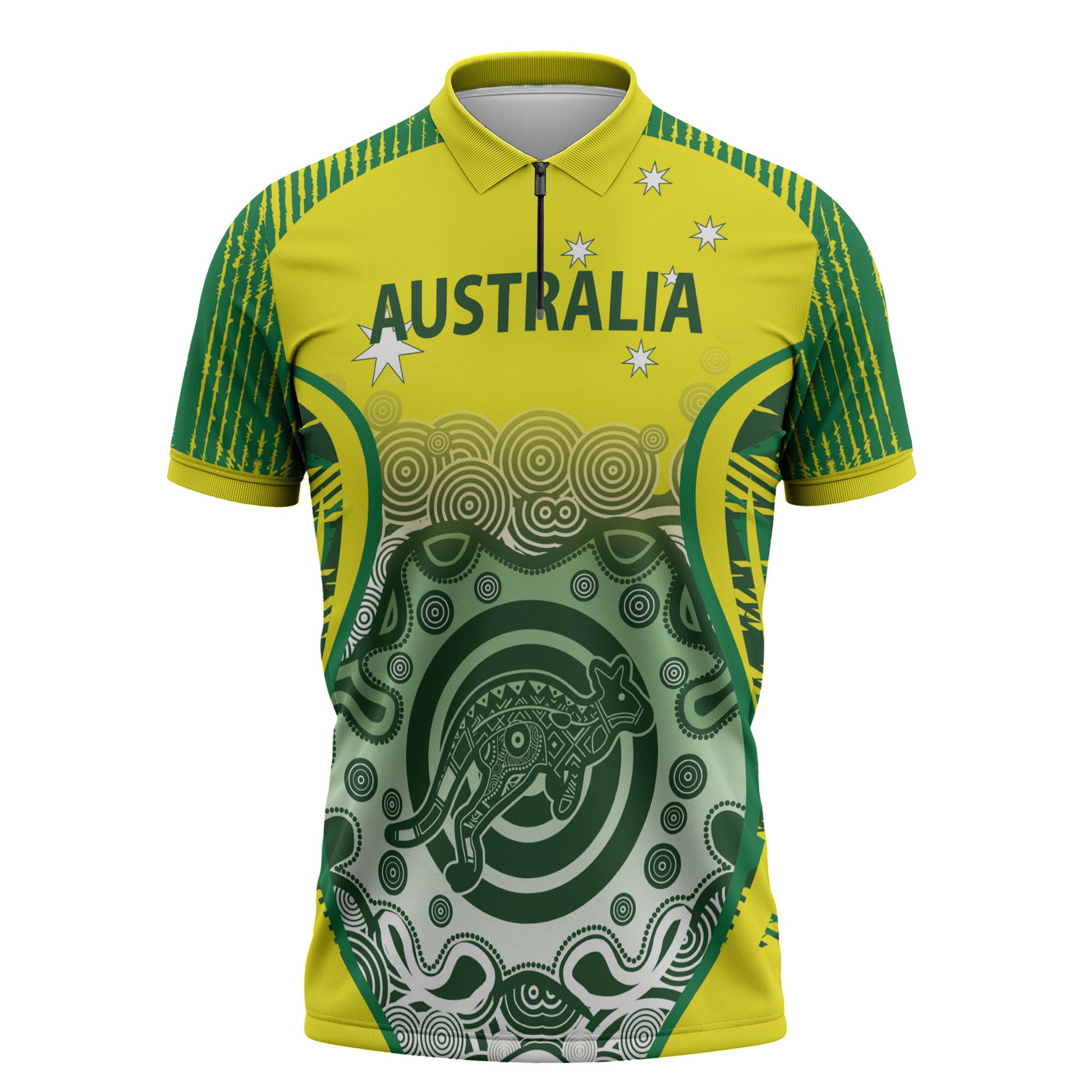 Custom Australia Cricket Zipper Polo Shirt Aboriginal Kangaroo Southern Cross