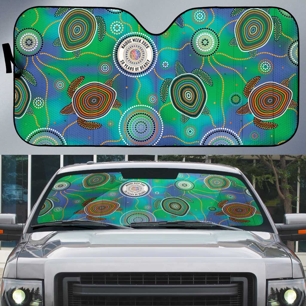 NAIDOC 50 Years of Deadly Auto Sun Shade Sea Turtle Aboriginal Dot Art