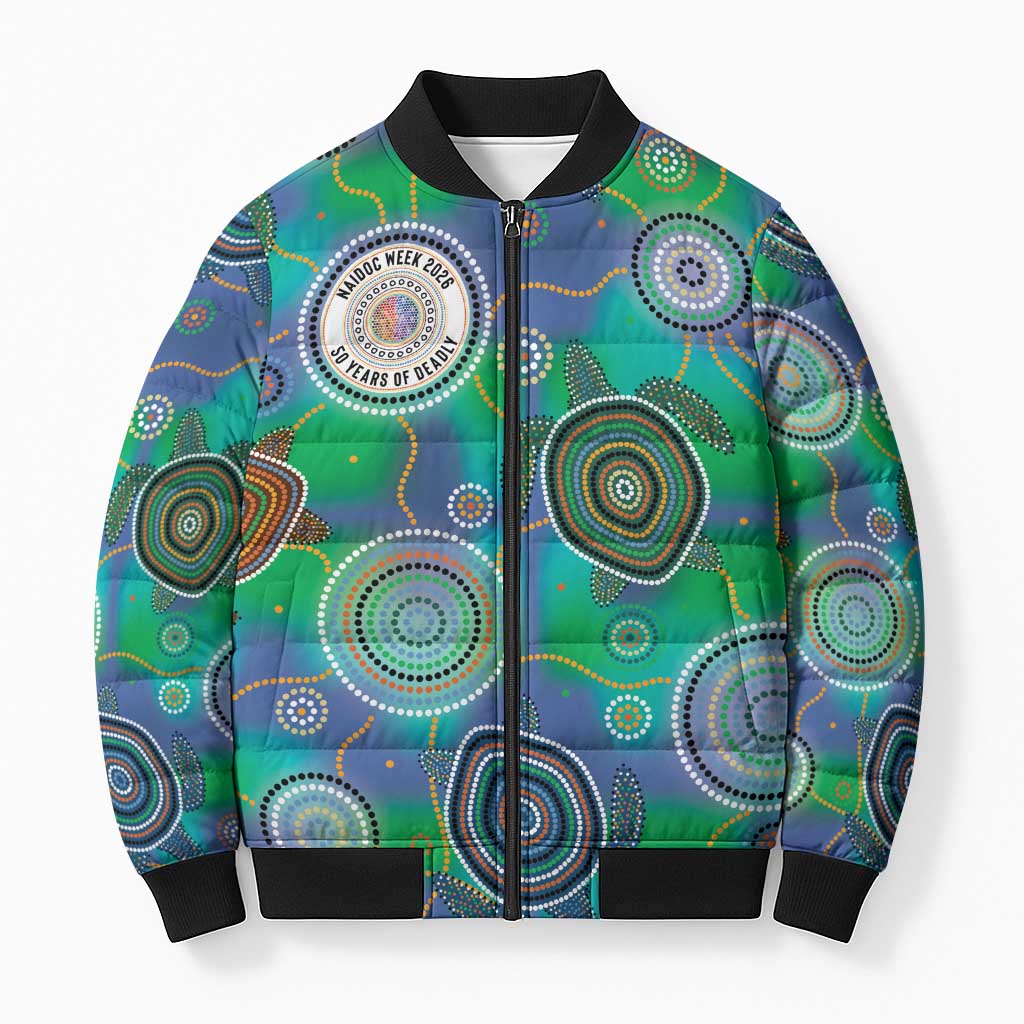 NAIDOC 50 Years of Deadly Bomber Puffer Jacket Sea Turtle Aboriginal Dot Art