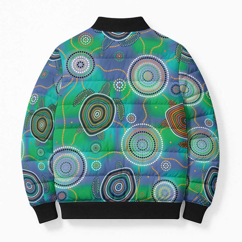 NAIDOC 50 Years of Deadly Bomber Puffer Jacket Sea Turtle Aboriginal Dot Art