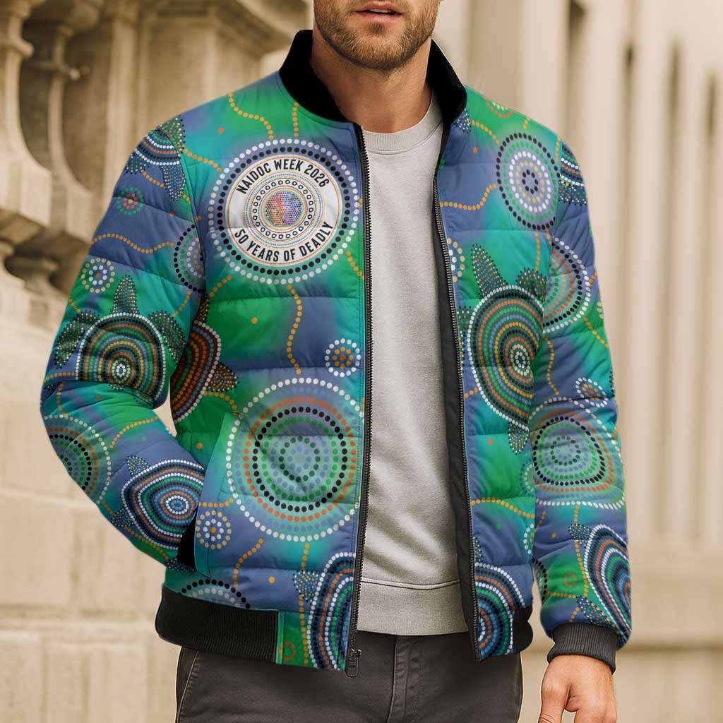 NAIDOC 50 Years of Deadly Bomber Puffer Jacket Sea Turtle Aboriginal Dot Art