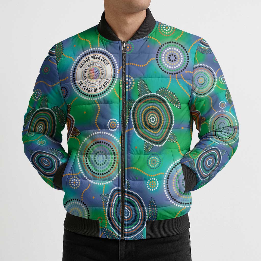 NAIDOC 50 Years of Deadly Bomber Puffer Jacket Sea Turtle Aboriginal Dot Art