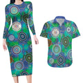 NAIDOC 50 Years of Deadly Couples Matching Long Sleeve Bodycon Dress and Hawaiian Shirt Sea Turtle Aboriginal Dot Art