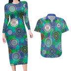 NAIDOC 50 Years of Deadly Couples Matching Long Sleeve Bodycon Dress and Hawaiian Shirt Sea Turtle Aboriginal Dot Art