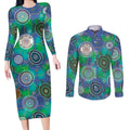 NAIDOC 50 Years of Deadly Couples Matching Long Sleeve Bodycon Dress and Long Sleeve Button Shirt Sea Turtle Aboriginal Dot Art