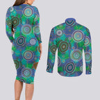 NAIDOC 50 Years of Deadly Couples Matching Long Sleeve Bodycon Dress and Long Sleeve Button Shirt Sea Turtle Aboriginal Dot Art