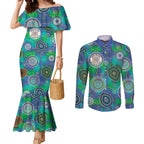 NAIDOC 50 Years of Deadly Couples Matching Mermaid Dress and Long Sleeve Button Shirt Sea Turtle Aboriginal Dot Art