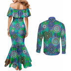 NAIDOC 50 Years of Deadly Couples Matching Mermaid Dress and Long Sleeve Button Shirt Sea Turtle Aboriginal Dot Art