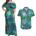 NAIDOC 50 Years of Deadly Couples Matching Off Shoulder Maxi Dress and Hawaiian Shirt Sea Turtle Aboriginal Dot Art