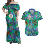 NAIDOC 50 Years of Deadly Couples Matching Off Shoulder Maxi Dress and Hawaiian Shirt Sea Turtle Aboriginal Dot Art