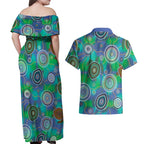 NAIDOC 50 Years of Deadly Couples Matching Off Shoulder Maxi Dress and Hawaiian Shirt Sea Turtle Aboriginal Dot Art