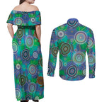 NAIDOC 50 Years of Deadly Couples Matching Off Shoulder Maxi Dress and Long Sleeve Button Shirt Sea Turtle Aboriginal Dot Art