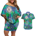 NAIDOC 50 Years of Deadly Couples Matching Off Shoulder Short Dress and Hawaiian Shirt Sea Turtle Aboriginal Dot Art
