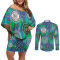 NAIDOC 50 Years of Deadly Couples Matching Off Shoulder Short Dress and Long Sleeve Button Shirt Sea Turtle Aboriginal Dot Art