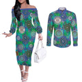 NAIDOC 50 Years of Deadly Couples Matching Off The Shoulder Long Sleeve Dress and Long Sleeve Button Shirt Sea Turtle Aboriginal Dot Art