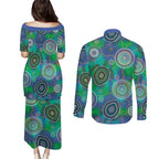 NAIDOC 50 Years of Deadly Couples Matching Puletasi and Long Sleeve Button Shirt Sea Turtle Aboriginal Dot Art