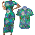 NAIDOC 50 Years of Deadly Couples Matching Short Sleeve Bodycon Dress and Hawaiian Shirt Sea Turtle Aboriginal Dot Art