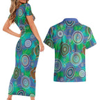 NAIDOC 50 Years of Deadly Couples Matching Short Sleeve Bodycon Dress and Hawaiian Shirt Sea Turtle Aboriginal Dot Art