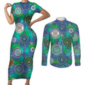 NAIDOC 50 Years of Deadly Couples Matching Short Sleeve Bodycon Dress and Long Sleeve Button Shirt Sea Turtle Aboriginal Dot Art