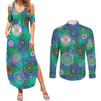 NAIDOC 50 Years of Deadly Couples Matching Summer Maxi Dress and Long Sleeve Button Shirt Sea Turtle Aboriginal Dot Art