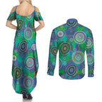 NAIDOC 50 Years of Deadly Couples Matching Summer Maxi Dress and Long Sleeve Button Shirt Sea Turtle Aboriginal Dot Art