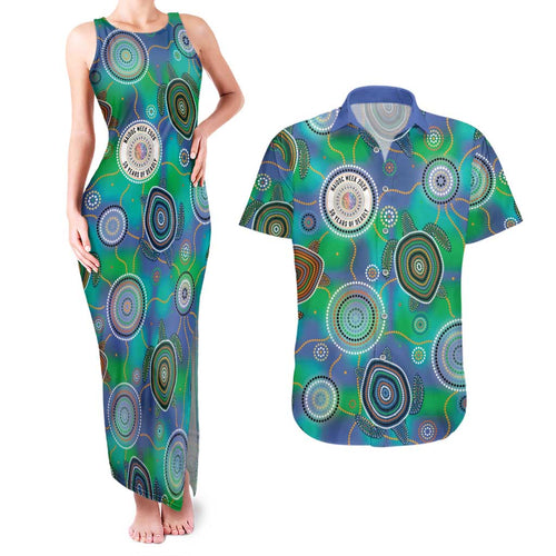 NAIDOC 50 Years of Deadly Couples Matching Tank Maxi Dress and Hawaiian Shirt Sea Turtle Aboriginal Dot Art