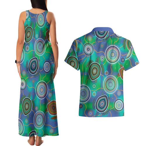 NAIDOC 50 Years of Deadly Couples Matching Tank Maxi Dress and Hawaiian Shirt Sea Turtle Aboriginal Dot Art