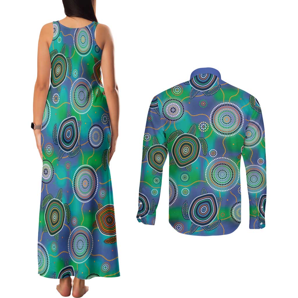 NAIDOC 50 Years of Deadly Couples Matching Tank Maxi Dress and Long Sleeve Button Shirt Sea Turtle Aboriginal Dot Art