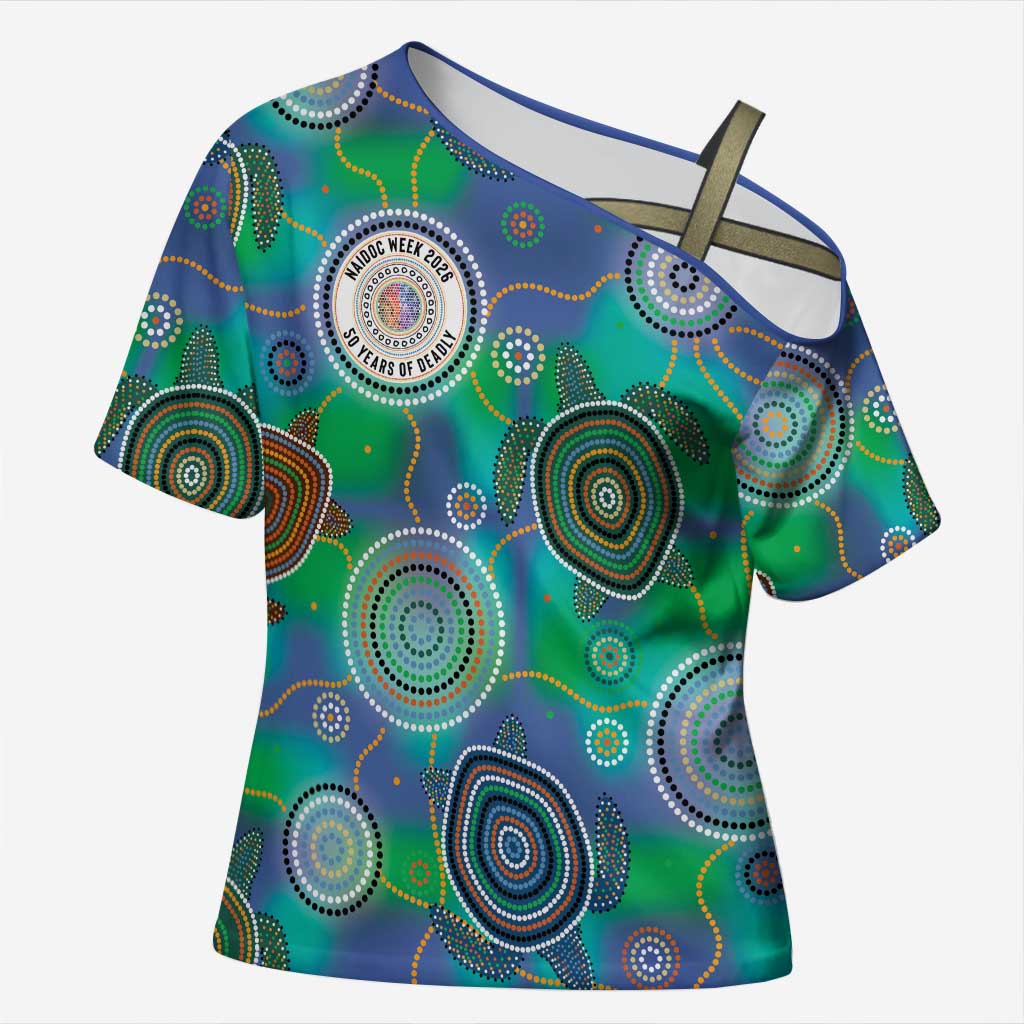 NAIDOC 50 Years of Deadly Cross Shoulder Shirt Sea Turtle Aboriginal Dot Art