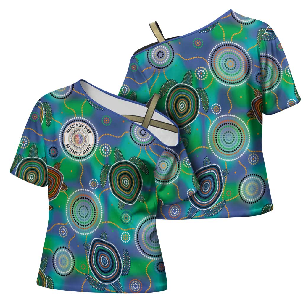 NAIDOC 50 Years of Deadly Cross Shoulder Shirt Sea Turtle Aboriginal Dot Art