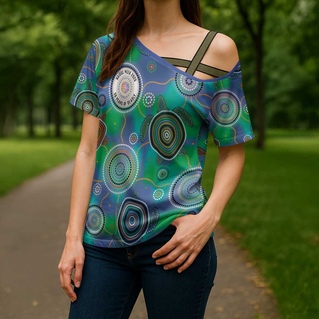 NAIDOC 50 Years of Deadly Cross Shoulder Shirt Sea Turtle Aboriginal Dot Art