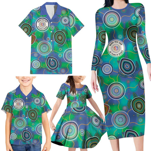 NAIDOC 50 Years of Deadly Family Matching Long Sleeve Bodycon Dress and Hawaiian Shirt Sea Turtle Aboriginal Dot Art
