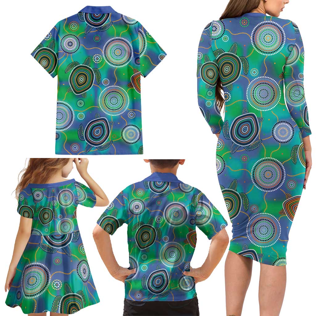 NAIDOC 50 Years of Deadly Family Matching Long Sleeve Bodycon Dress and Hawaiian Shirt Sea Turtle Aboriginal Dot Art