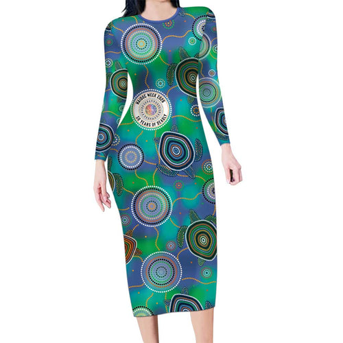 NAIDOC 50 Years of Deadly Family Matching Long Sleeve Bodycon Dress and Hawaiian Shirt Sea Turtle Aboriginal Dot Art