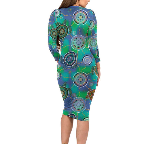 NAIDOC 50 Years of Deadly Family Matching Long Sleeve Bodycon Dress and Hawaiian Shirt Sea Turtle Aboriginal Dot Art