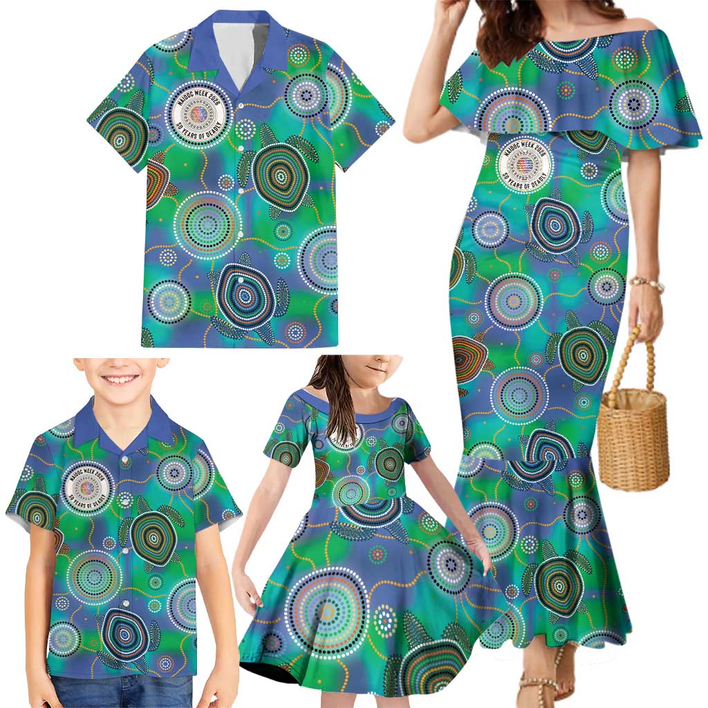 NAIDOC 50 Years of Deadly Family Matching Mermaid Dress and Hawaiian Shirt Sea Turtle Aboriginal Dot Art