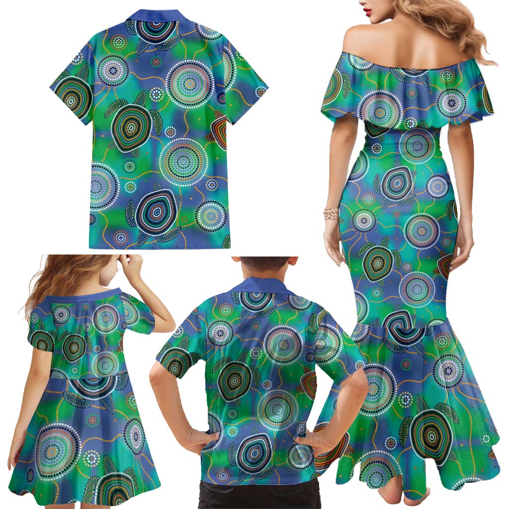 NAIDOC 50 Years of Deadly Family Matching Mermaid Dress and Hawaiian Shirt Sea Turtle Aboriginal Dot Art