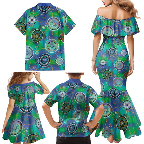 NAIDOC 50 Years of Deadly Family Matching Mermaid Dress and Hawaiian Shirt Sea Turtle Aboriginal Dot Art