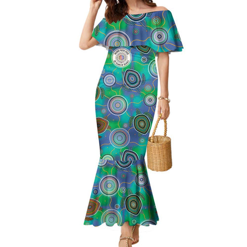 NAIDOC 50 Years of Deadly Family Matching Mermaid Dress and Hawaiian Shirt Sea Turtle Aboriginal Dot Art