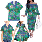 NAIDOC 50 Years of Deadly Family Matching Off The Shoulder Long Sleeve Dress and Hawaiian Shirt Sea Turtle Aboriginal Dot Art