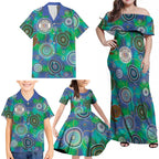 NAIDOC 50 Years of Deadly Family Matching Off Shoulder Maxi Dress and Hawaiian Shirt Sea Turtle Aboriginal Dot Art
