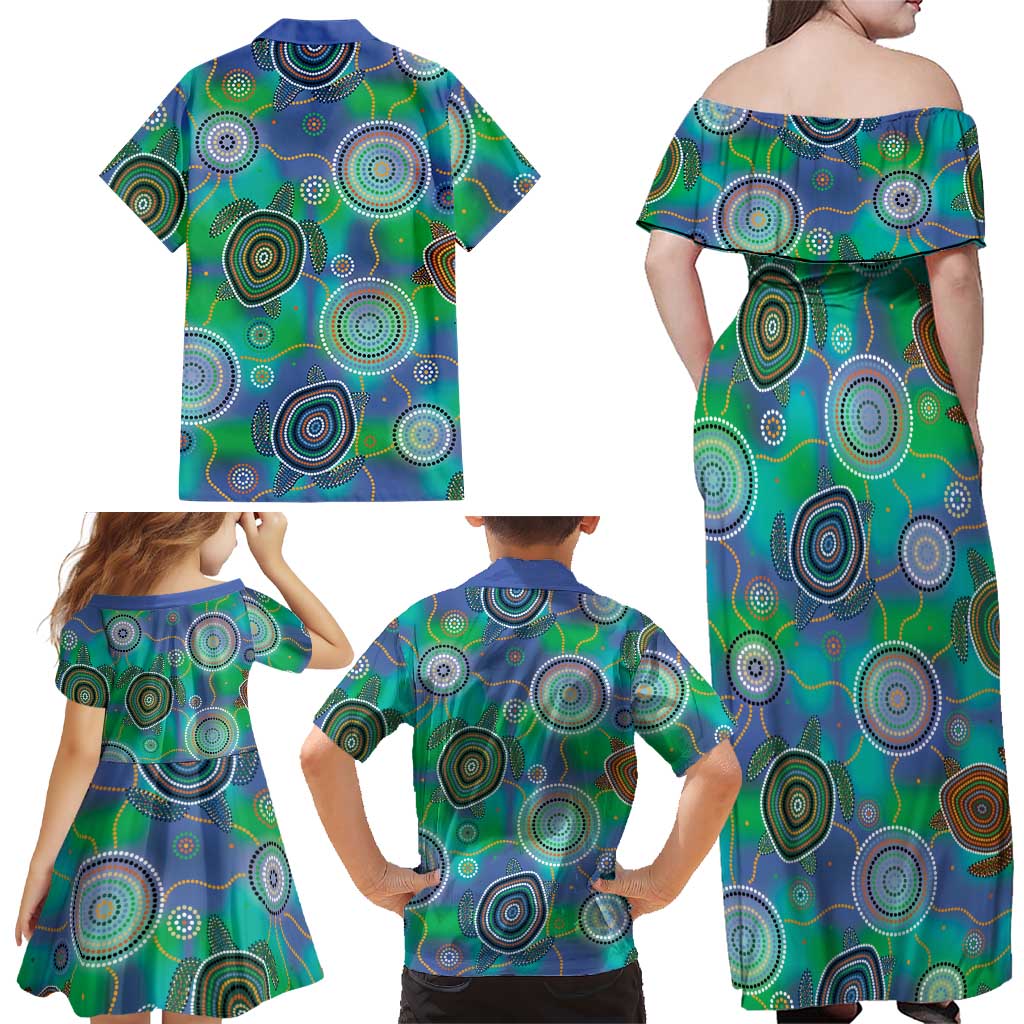 NAIDOC 50 Years of Deadly Family Matching Off Shoulder Maxi Dress and Hawaiian Shirt Sea Turtle Aboriginal Dot Art