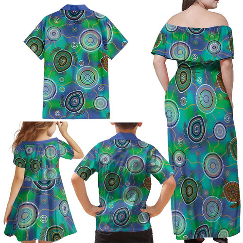 NAIDOC 50 Years of Deadly Family Matching Off Shoulder Maxi Dress and Hawaiian Shirt Sea Turtle Aboriginal Dot Art