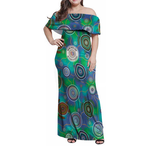NAIDOC 50 Years of Deadly Family Matching Off Shoulder Maxi Dress and Hawaiian Shirt Sea Turtle Aboriginal Dot Art
