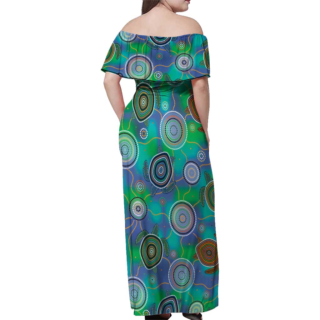 NAIDOC 50 Years of Deadly Family Matching Off Shoulder Maxi Dress and Hawaiian Shirt Sea Turtle Aboriginal Dot Art