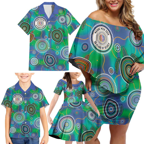 NAIDOC 50 Years of Deadly Family Matching Off Shoulder Short Dress and Hawaiian Shirt Sea Turtle Aboriginal Dot Art